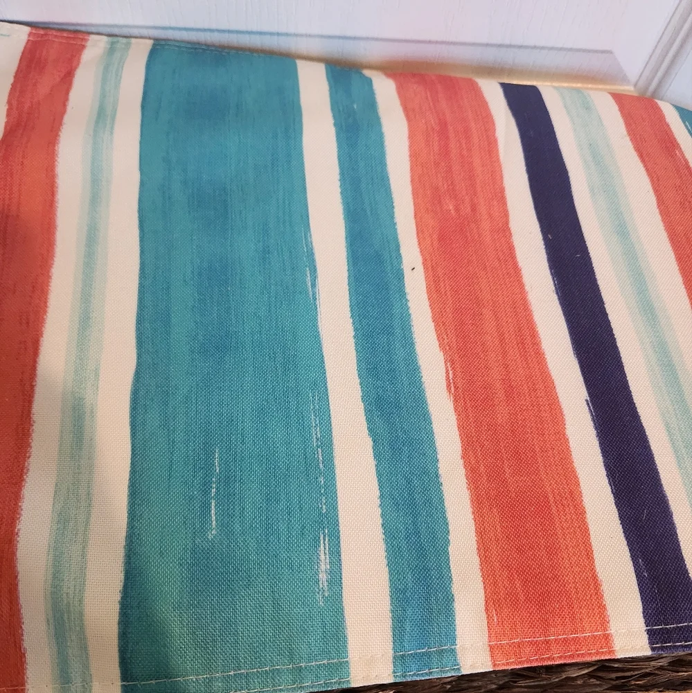 Set of 6 Beach Under Water Creatures Reversible Stripes Placemats‎ Blue Green